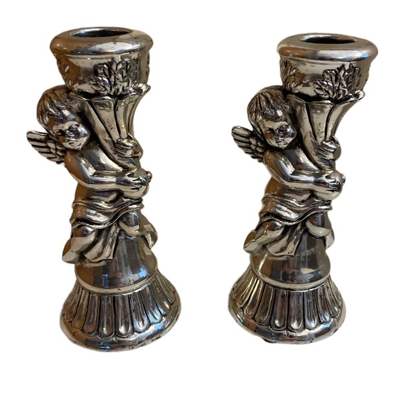 925 Silver plated 2 Tekform Angel Candlesticks pair - Picture 7 of 10